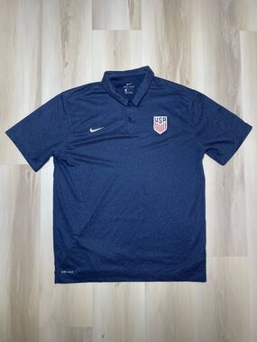 Nike USA Soccer Polo Shirt Mens Large Navy Blue Dri-Fit Short Sleeve Athletic